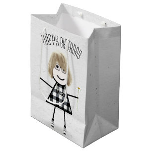 Birthday Stick Girl with Daisy   Medium Gift Bag