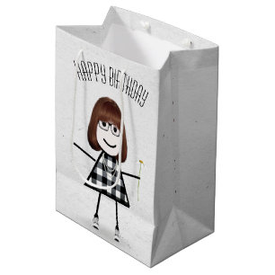Birthday Stick Girl with Daisy  Medium Gift Bag