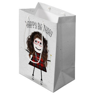 Birthday Stick Girl with Daisy Medium Gift Bag