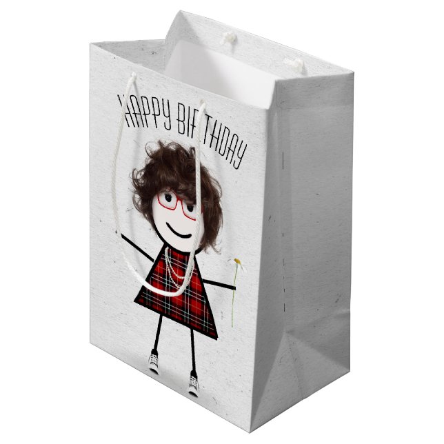 Birthday Stick Girl with Daisy  Medium Gift Bag (Front Angled)