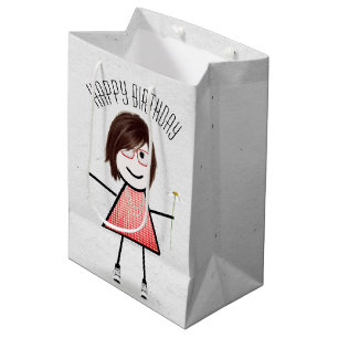 Birthday Stick Girl with Daisy   Medium Gift Bag