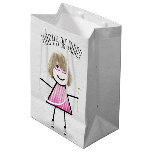 Birthday Stick Girl with Daisy  Medium Gift Bag
