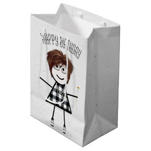 Birthday Stick Girl with Daisy    Medium Gift Bag