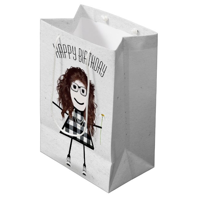 Birthday Stick Girl with Daisy  Medium Gift Bag (Front Angled)