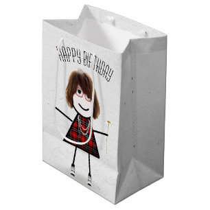 Birthday Stick Girl with Daisy  Medium Gift Bag