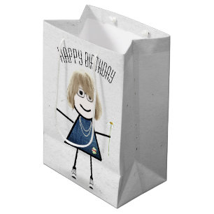 Birthday Stick Girl with Daisy  Medium Gift Bag
