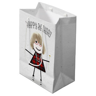 Birthday Stick Girl with Daisy   Medium Gift Bag