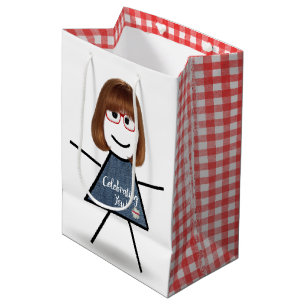 Birthday Stick Girl with Hair Medium Gift Bag