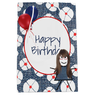 Birthday Stick Girl with Hair  Medium Gift Bag