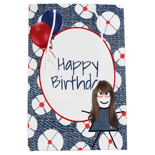 Birthday Stick Girl with Hair  Medium Gift Bag (Front)