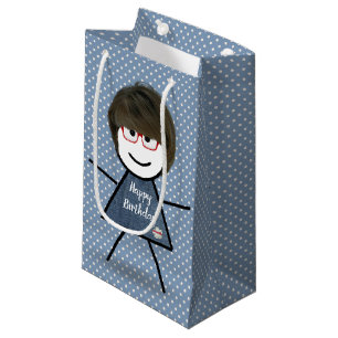 Birthday Stick Girl With Hair on Dots Small Gift Bag