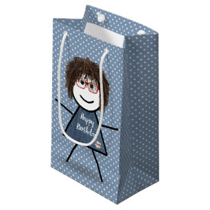 Birthday Stick Girl With Hair on Dots Small Gift Bag