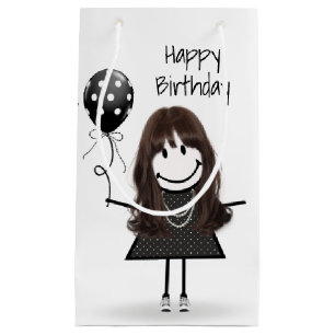 Birthday Stick Girl with Polka Dot Balloon Small Gift Bag