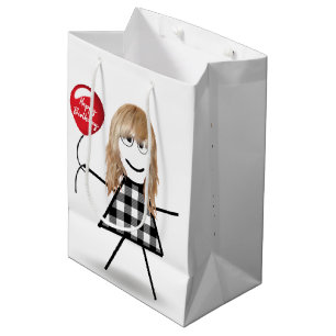 Birthday Stick Girl with Red Balloon Medium Gift Bag