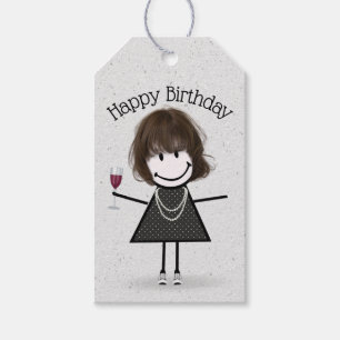 Birthday Stick Girl With Wine and Sneakers Gift Tags