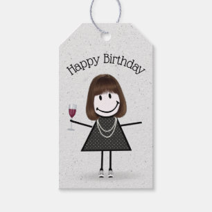 Birthday Stick Girl With Wine and Sneakers  Gift Tags
