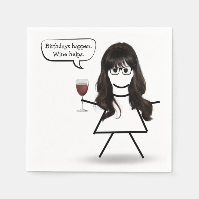 Birthday Stick Girl with Wine Glass  Napkin (Front)