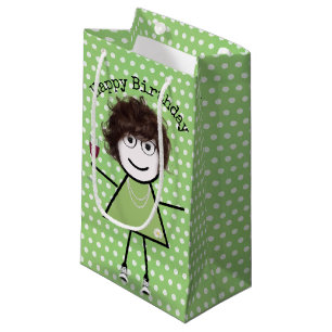 Birthday Stick Girl with Wine Glass Small Gift Bag
