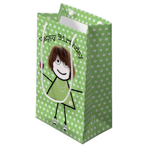 Birthday Stick Girl with Wine Glass  Small Gift Bag