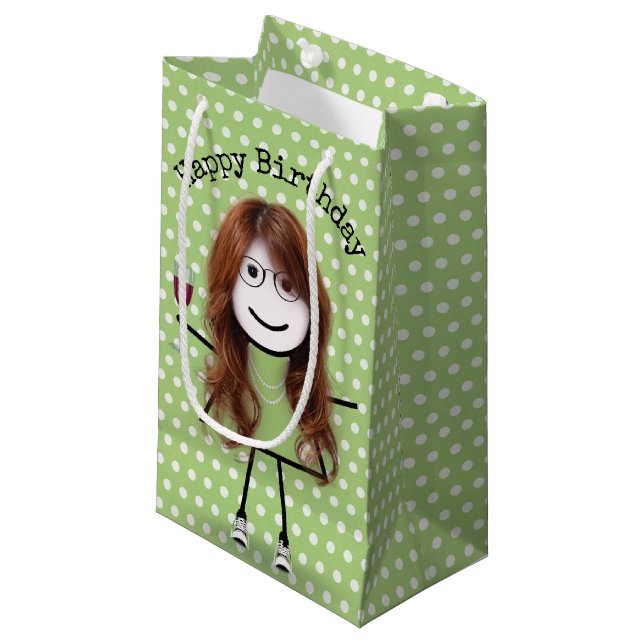 Birthday Stick Girl with Wine Glass Small Gift Bag (Front Angled)
