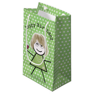 Birthday Stick Girl with Wine Glass Small Gift Bag