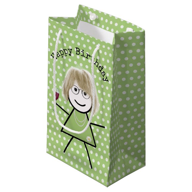 Birthday Stick Girl with Wine Glass Small Gift Bag (Front Angled)
