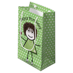 Birthday Stick Girl with Wine Glass Small Gift Bag