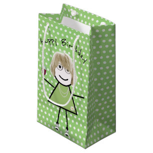Birthday Stick Girl with Wine Glass Small Gift Bag