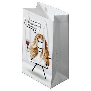 Birthday Stick Girl with Wine Small Gift Bag