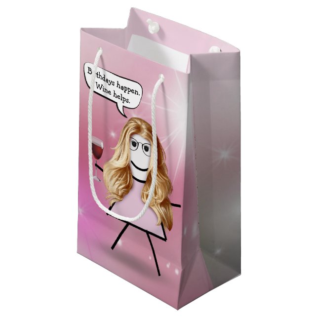 Birthday Stick Girl with Wine Small Gift Bag (Front Angled)