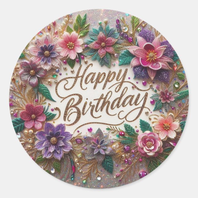 Birthday sticker : Beautiful floral design (Front)