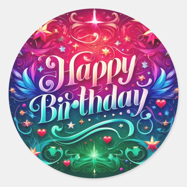 Birthday sticker,  classic round sticker (Front)