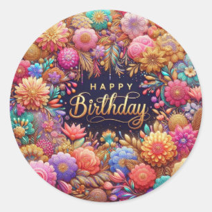 Birthday sticker : Colourful floral 