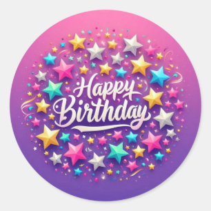Birthday sticker - elegant purple pink design