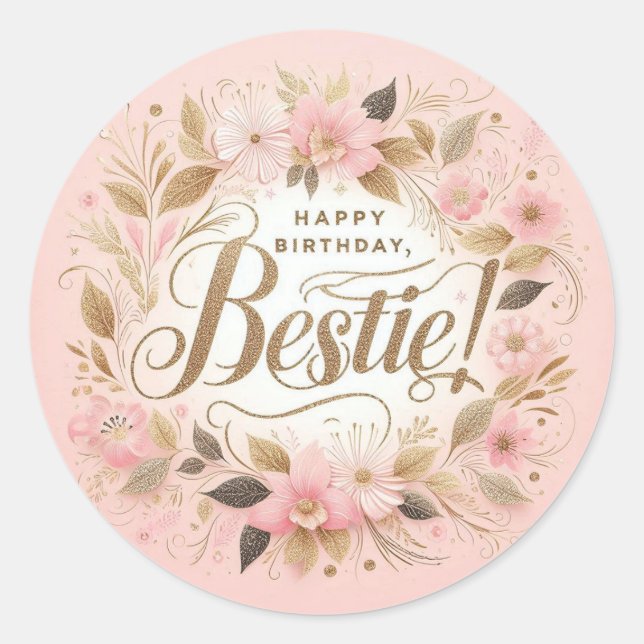 Birthday sticker for friends : pink golden  (Front)