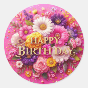 Birthday sticker : Pink Floral Design