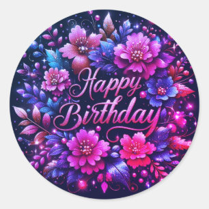 Birthday sticker : purple pink mix floral 