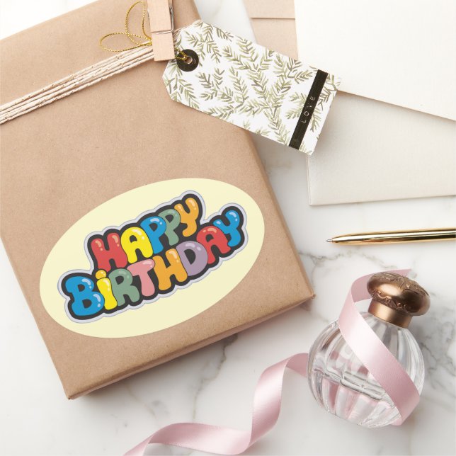 Birthday Sticker with Coloured Text (Gifting)