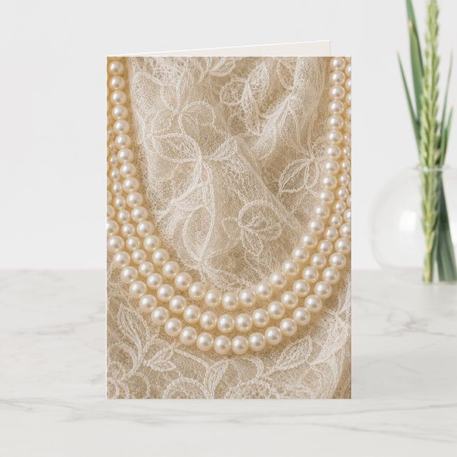 Birthday String of Pearls on Ivory Lace Card (Front)