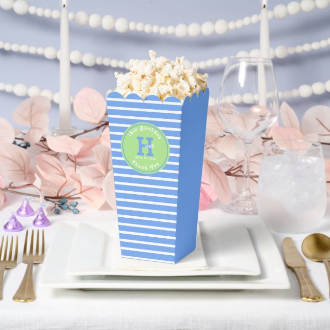 Birthday Stripes Blue⎮White Green Favour Box (Wedding)