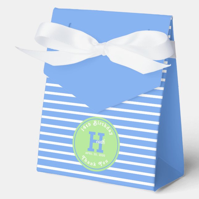 Birthday Stripes Blue⎮White Green Favour Box (Front)