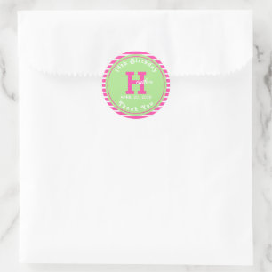 Birthday Stripes Pink⎮White Green Classic Round Sticker