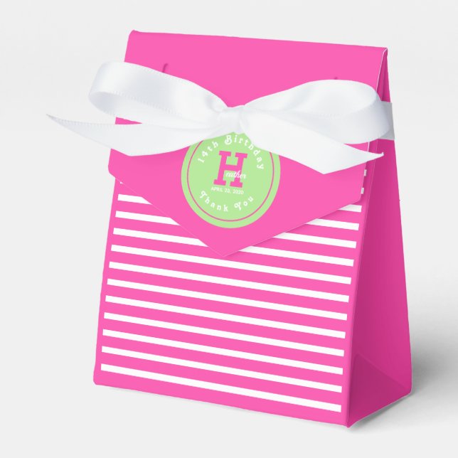 Birthday Stripes Pink⎮White Green Favour Box (Front Side)
