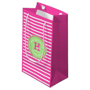 Birthday Stripes Pink⎮White Green Small Gift Bag