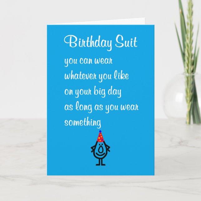 Birthday Suit, a funny Happy Birthday poem Card (Front)