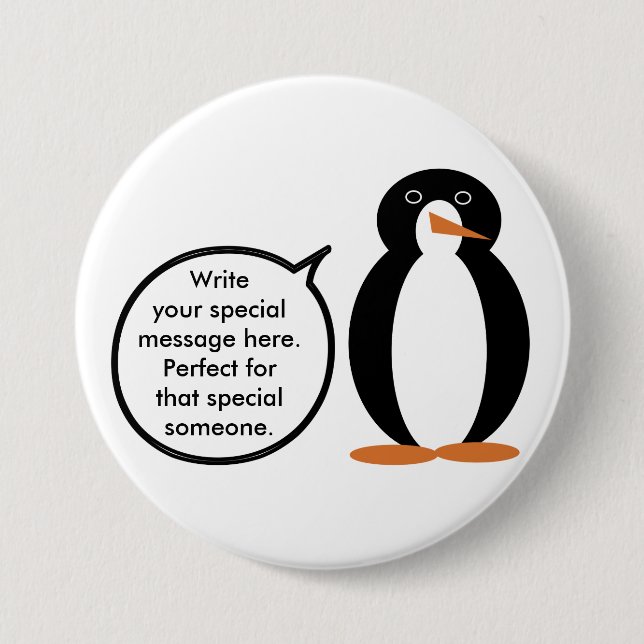 Birthday Suit Talking Ms. Penguin Personalised 7.5 Cm Round Badge (Front)