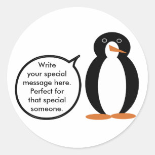 Birthday Suit Talking Ms. Penguin Personalised Classic Round Sticker