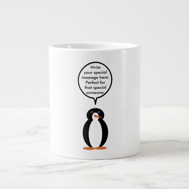 Birthday Suit Talking Ms. Penguin Personalised Large Coffee Mug (Front)