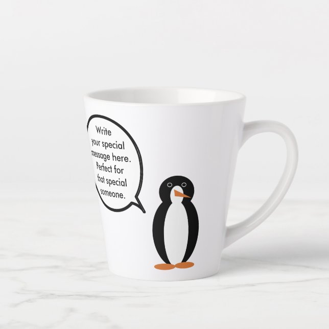 Birthday Suit Talking Ms. Penguin Personalised Latte Mug (Right)