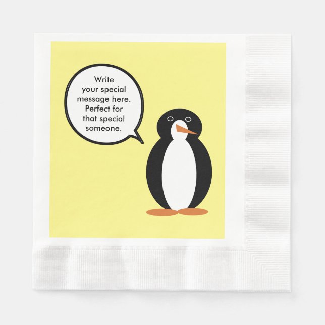 Birthday Suit Talking Ms. Penguin Personalised Napkin (Front)